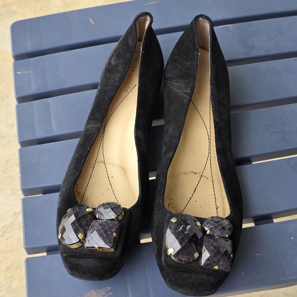 Kate Spade Ballet Flats Womens Sz 9B Black Embellished Rhinestones Suede